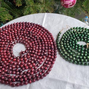 Vintage mercury glass red, green Christmas bead garland, vintage garland, old glass beaded garland, 1/4 inch beads, Choice