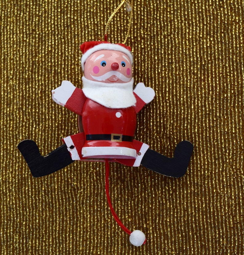 Pull string santa ornament / toy wooden jumping jack Etsy