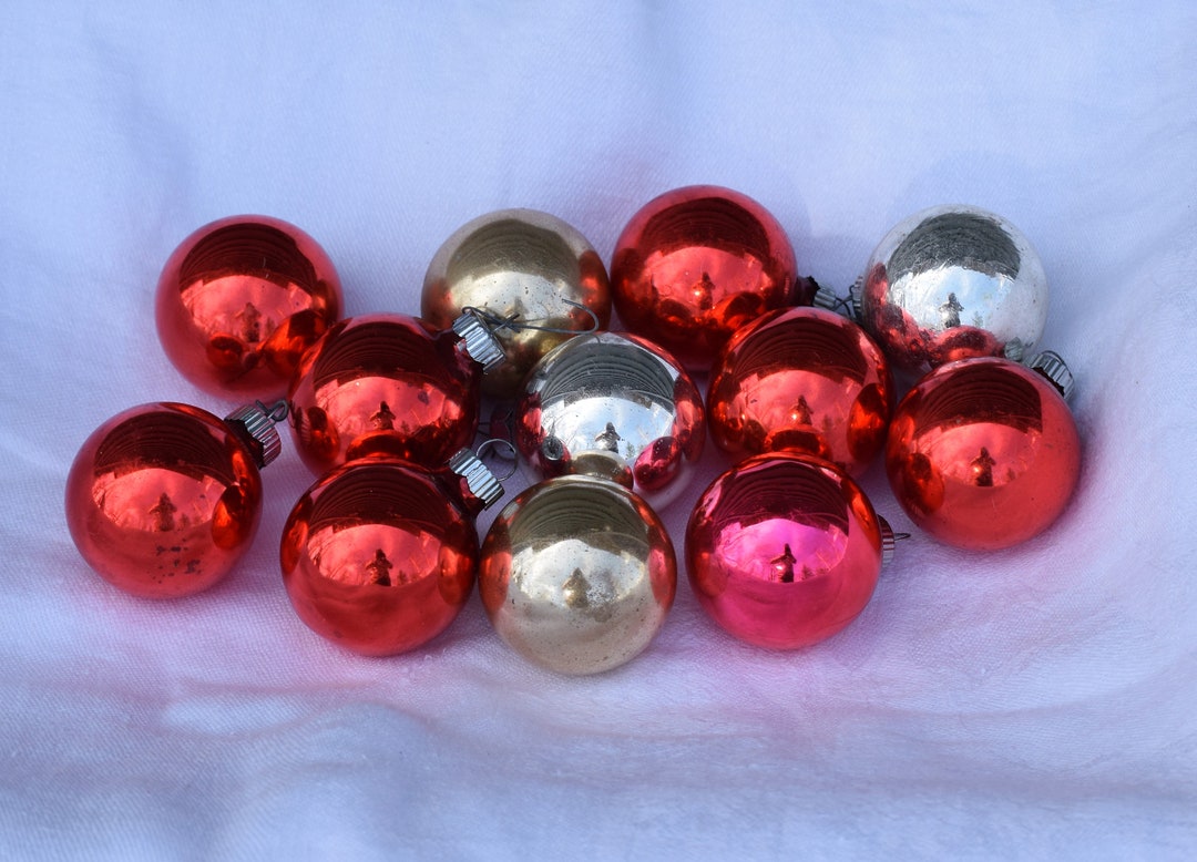 Dozen Shiny Brite/ USA Small Glass Ball Ornaments Red Silver Etsy
