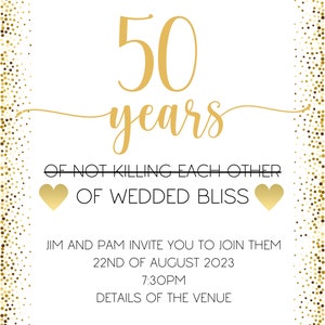 Funny 50th Wedding Anniversary Invitation Template Editable on Canva / Gold Wedding Party Download