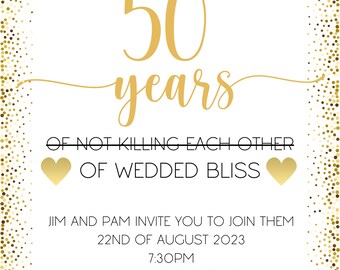 Funny 50th Wedding Anniversary Invitation Template Editable on Canva / Gold Wedding Party Download