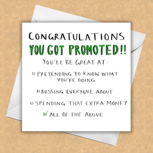 Carte de promotion / Vous avez été promu / Nouvelle carte d’emploi / Funny Card / Félicitations Carte