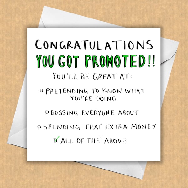 Promotion Card / You Got Promoted / New Job Card / Funny Card / Congratulations Card