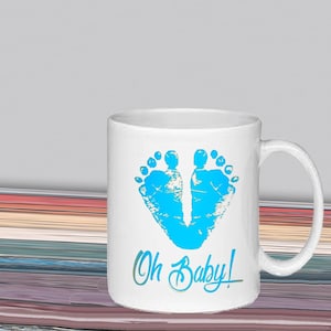 Baby Bump Boy Becher süßes Andenken Geschenk Baby Fußabdrücke Oh Baby Blau Jungen Füße für neue Mama Papa Oma erwartet Adoption neues Baby Shower Geschenk Bild 1