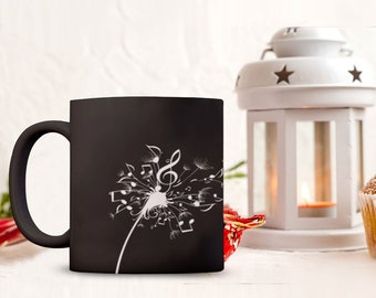 Music Lover Gift Mug Dandelion Notes Wrap Around Floating Seeds Notes Coffee Singing Perfect Musical Birthday Christmas Inspiring Present