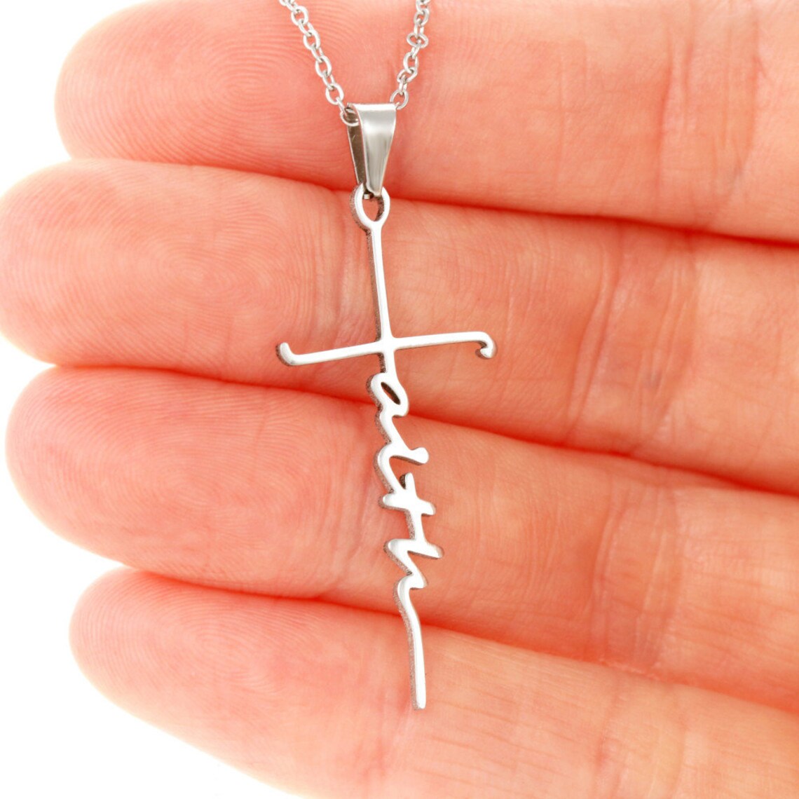Visible Faith Jewelry Faith Script Word Cross Necklace Etsy