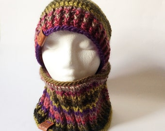 Cowl and Neck Warmer Hat UKHKA Knitting Pattern 164 Chunky