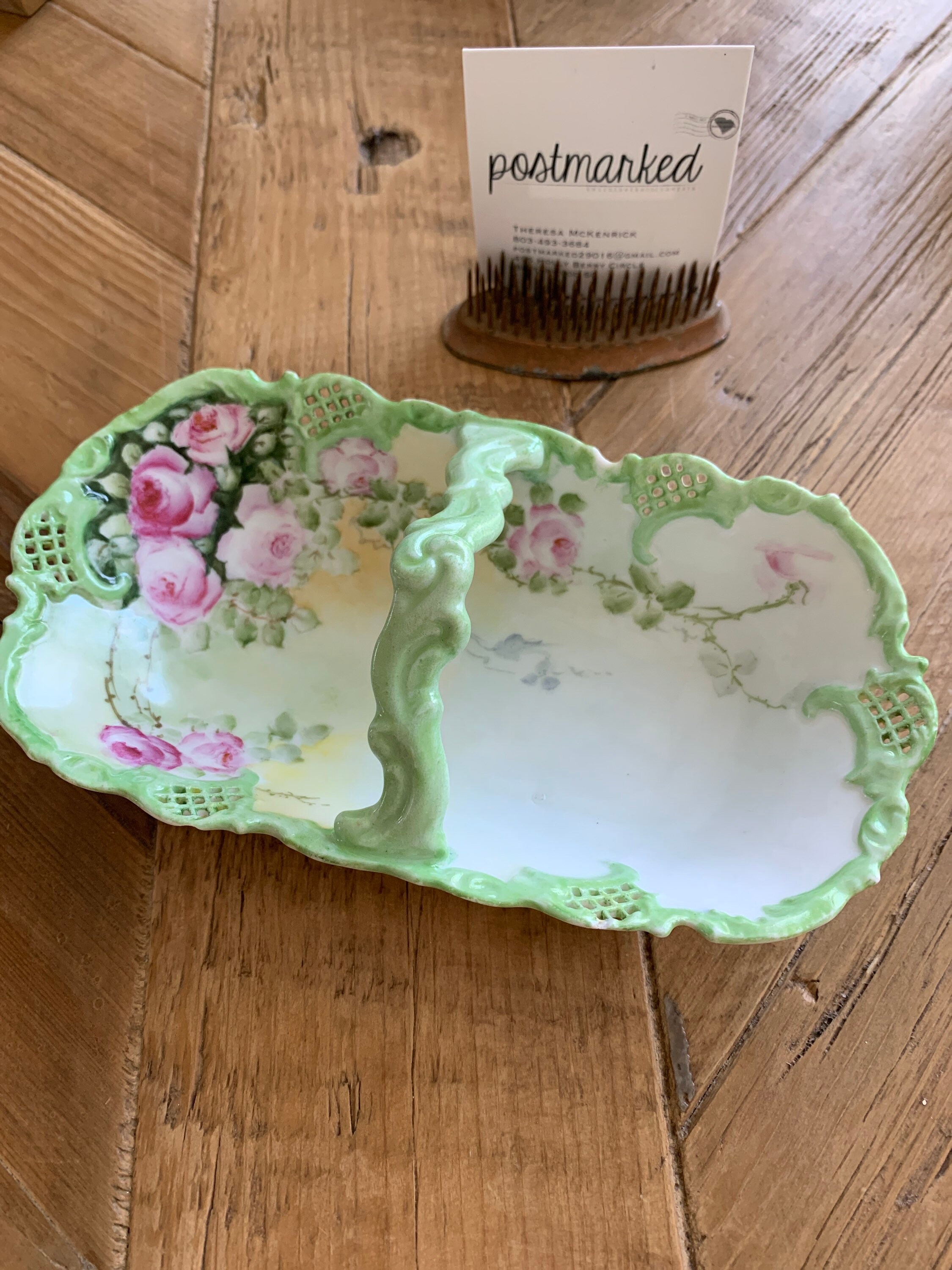 Leonard Victorian Porcelain Basket with Flowers- Vienna Austria - 6”L x 3.5” W