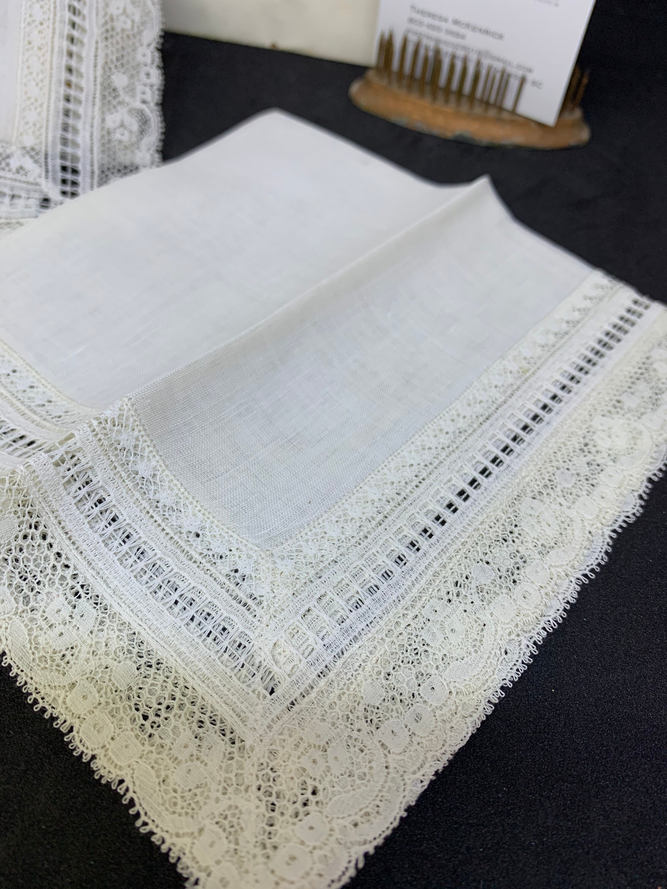 Choice of  Ecru 1 1/2” or 2 1/2” Lace Bordered Fine Linen Hankies - The White House, London