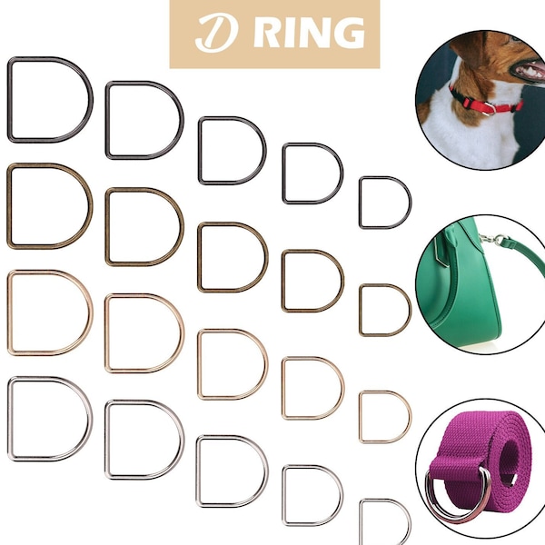 Welded Metal D Ring Buckle Durable D-Ring Fasteners Semi-Circular D Ring for Handbag, Belts, Purse, Webbing Strap, Dog Collars 20mm to 40mm