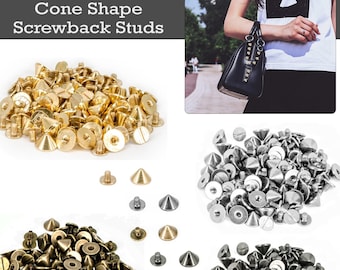 9,5 mm x 6 mm Punk Cone Stud Spike Rivetti a vite con perno posteriore per artigianato in pelle, abbellimento, borsa 50 pezzi