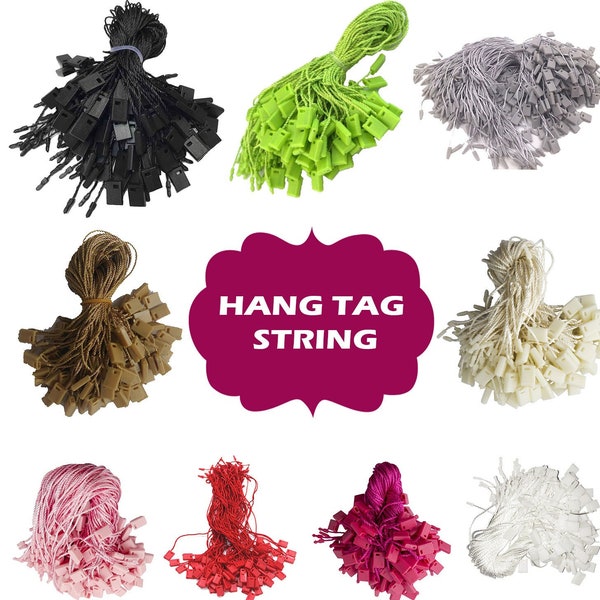 Nylon String Snap Lock Long Hang Tags with Square Lock with Pin Loop Fasteners for Labeling, Clothing, Bags, Products