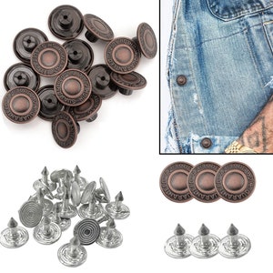 17mm Metal Jeans Buttons Brass Jeans Buttons Jean Buttons with Pins, Hammer on Denims Buttons for Jackets, Jeans, Leathercrafts, Denim