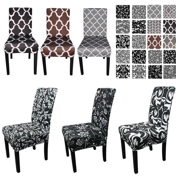 Printed Dining Chair Covers Spandex Chair Slipcover Washable Removable Seat Covers for Home, Wedding, Party, Event, Restaurant Banquet Decor