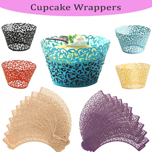 Cupcake Wrappers Cases Lace Cupcake Liners Laser Cut Cupcake Muffin for Birthdays, Weddings, Events, Party Decoration