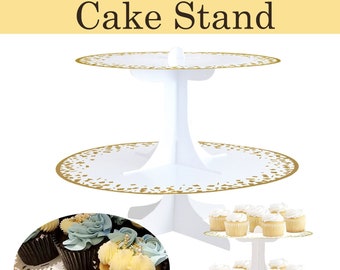 Cupcake Stand White & Gold 2-Tiered Round Dessert Stand for Weddings Birthday Baby Shower Christmas Tea Parties and Other Events Decorations