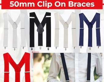 Men's Suspenders Braces - 50mm Wide - Adjustable Elastic Braces - Clip on Suspenders for Casual Formal Wear, Wedding Party, Jeans, Trousers