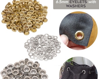 6.5mm Eyelets Grommets with Washers Iron Grommets for Leathercrafts, DIY Art & Craft Projects, Banner Making, Clothing, Scrapbooking, Bags