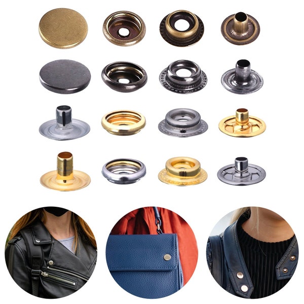 15mm Messing Druckknöpfe Druckknopf 4 Teile Druckknöpfe für Lederhandwerk, Kleidung, Ersatz
