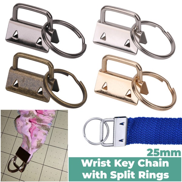 25mm Key Fob Hardware Wristlet Keychain Hardware with Split Rings Key Rings Lanyard Key Chains for Webbing Strap, Leather Belt, Bags, Purse