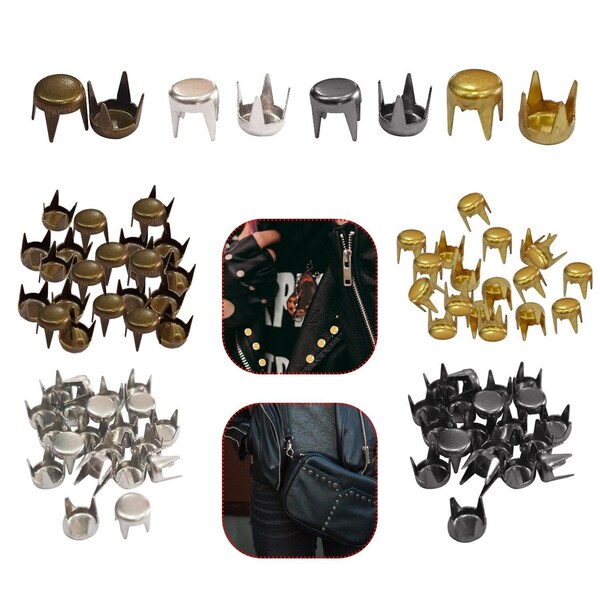 4mm-6mm tête de clou rivets Punk Goth Spike goujons ronds plats pour sacs à vêtements, ceintures, chaussures, accessoires de mode