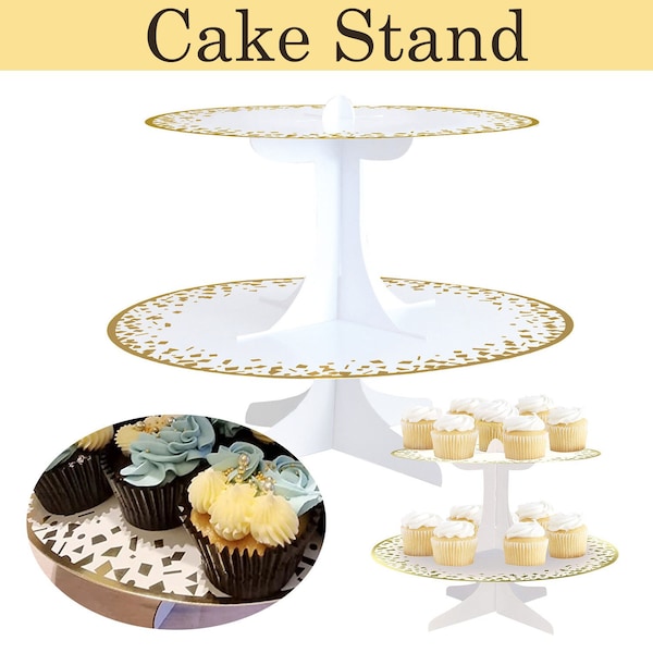 Cupcake Stand White & Gold 2-Tiered Round Dessert Stand for Weddings Birthday Baby Shower Christmas Tea Parties and Other Events Decorations