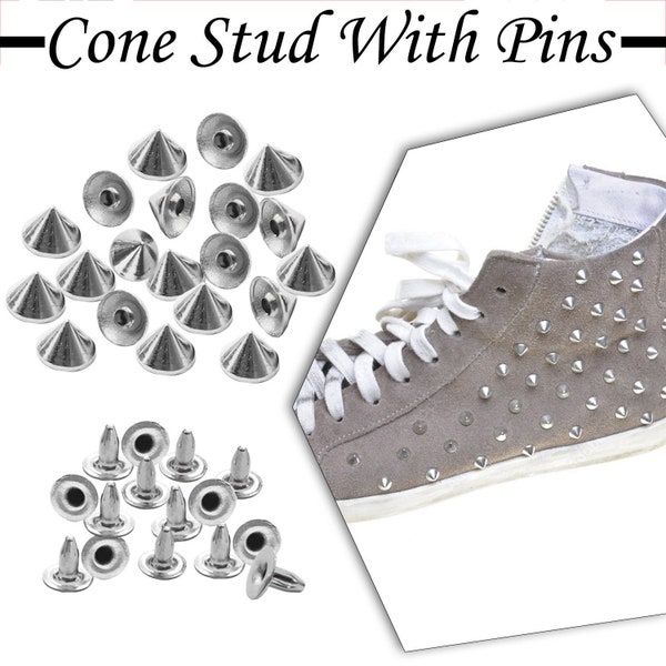 10mm, argent, punk cône goujons en métal de Spike Rivet 100 pcs pour la mode, accessoire décoratif pour sacs à main, Leathercraft, Goth