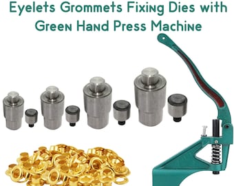 Eyelets Grommets Fixing Dies with Green Hand Press Machine for Art & Craft Projects, Leathercraft, Banner, Clothing Repair and Replacement