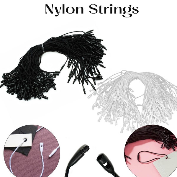 Nylon String Tags, Black/White, 25cm, Hang Tag Strings, Strong Hang String with Snap Lock Fastener Hook Pins Lock for Hanging Labels, Tags