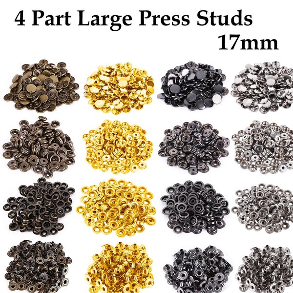17mm Large Press Studs, 4 Part Snap Buttons, Snap Fastener, Brass Snaps for Leathercrafts, DIY Arts & Crafts Projects, Jackets, Bags, Purse