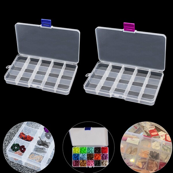 Schmuck Aufbewahrungsbox Klar Aufbewahrungsbehälter mit 15 Grid Transparent Bead Organizer Verstellbare Teiler Behältergehäuse für die Aufbewahrung von Schmuck