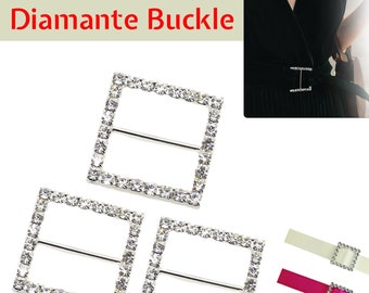 Silver Diamante Buckles, Rhinestone Crystal Metal Buckle Ribbon Slider for Women's Purse, Wedding Cards, Embellishment, Fashion Accessories