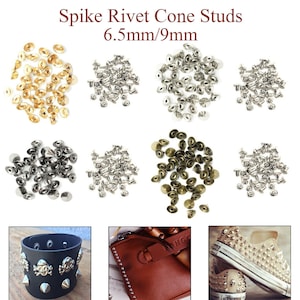 Spike Cone Studs Rivets Brass Cone Spike Rivets Cone-Shaped Punk Rivets with Pinback Rivets for Lether Craft, Clothing Repair 6.5mm/9mm