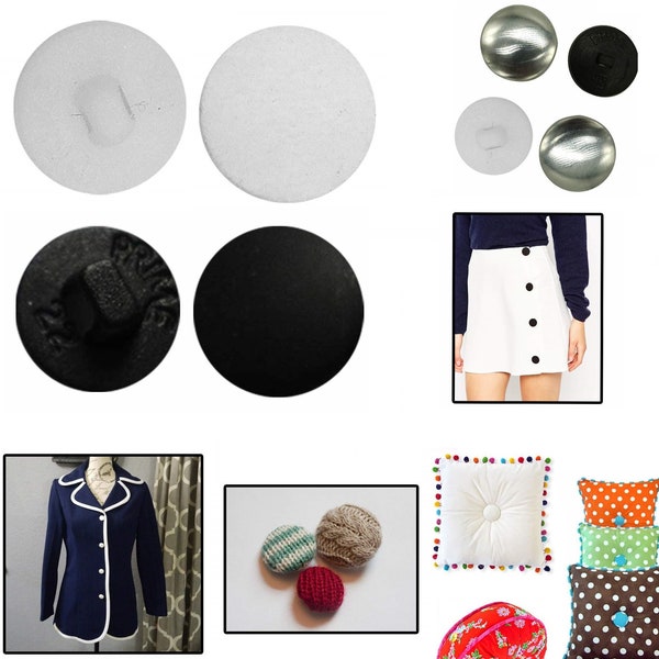 100 pièces de boutons en aluminium et plastique recouverts de tissu, noir et blanc, pour vêtements, bricolage, couture, réparation