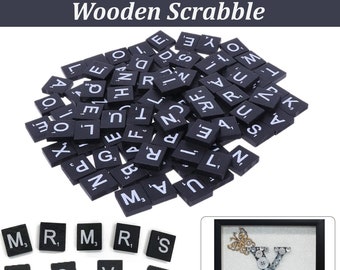 A-Z houten Scrabble alfabet letter tegels zwart met witte houten Scrabble tegels voor games, frame, muurkunst, scrapbooking, ambachten maken
