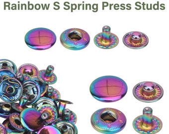 Rainbow S Spring Press Studs Spring Metal Snaps Metal Snap Fasteners Rainbow Colour Snaps for Leathercraft, Jackets, Belts, Purse, Crafting