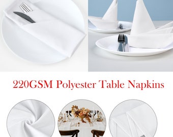 220 g/m² weiße Polyester-Servietten, weiße Servietten mit Esszimmertischen, Hotel-Tischservietten für Zuhause, Bankett, Hochzeit, Hotel-Dining-Party-Dekor