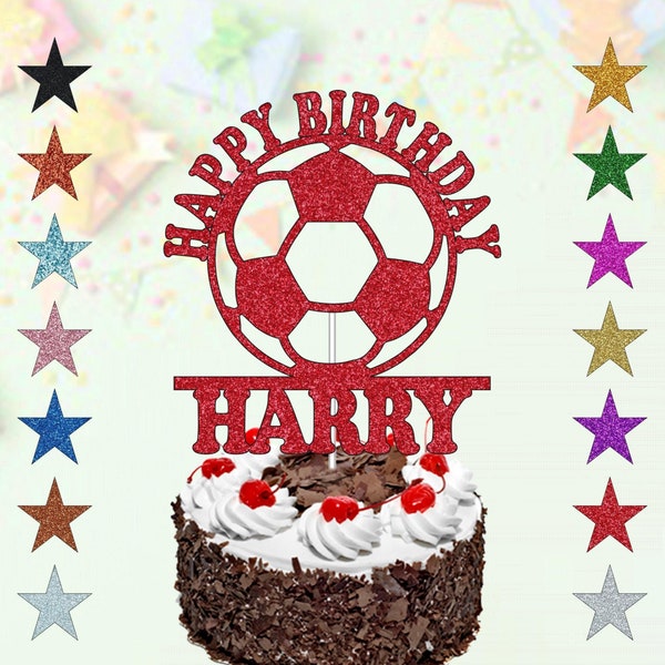 Personalised Football Cake Topper, Custom Glitter Soccer Cake Topper Football Theme Cake Topper Custome Any Name for Football Lover Birthday