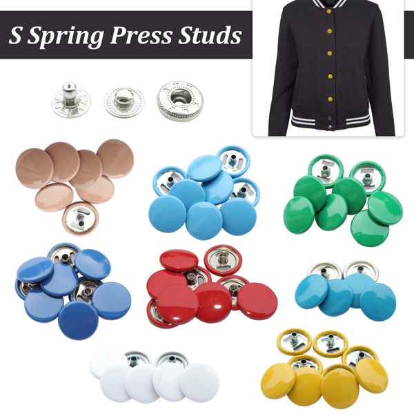 15mm S Spring Press Studs, Snap Buttons, Silver Back Snaps with Colouring Caps for DIY Leather Craft, Sewing, Lether Jackets, Bags, Purses