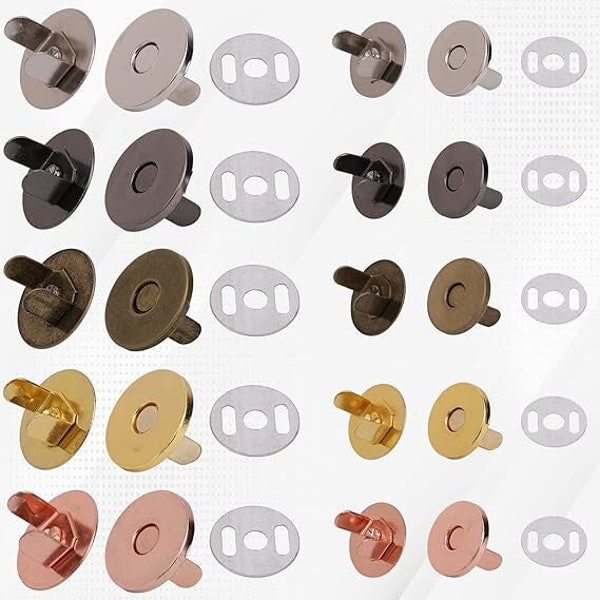 Magnetic Snaps Clasps Double Rivet Closures with 2 Metal Backing Washers Round Fasteners Clasps Stud Button for Purse, Bags, Clothes, Crafts