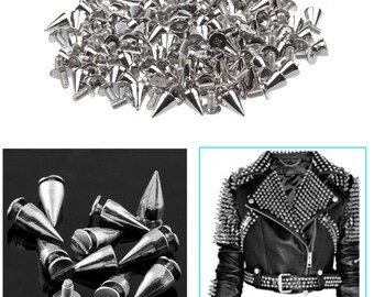 50 x Silver Cone Screw Back Spikes Studs For Denim Rock Leather Jacket 7 x 14mm