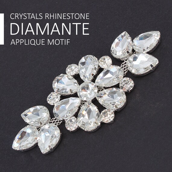 Rhinestone Beaded Crystal Diamante Motif Sew On Applique Patch for Jeans Clothes