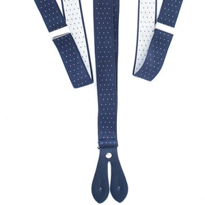 Men's Suspenders 25mm Y Shape Navy with White Dots Elastic Braces for Wedding, Fashion Accessory, Trousers, Denims, Formal & Casual Wear zdjęcie 9