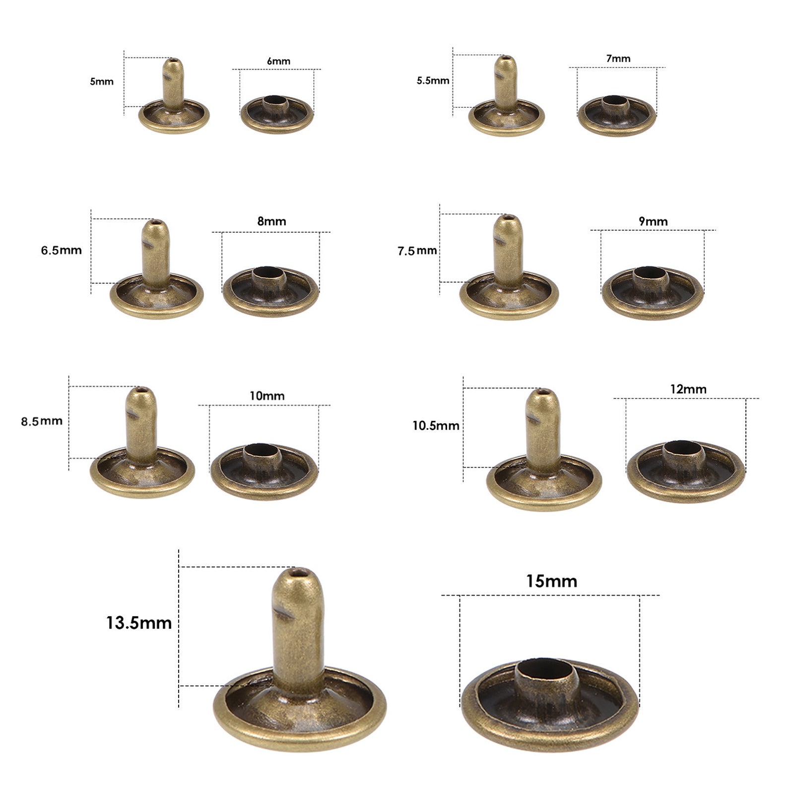 100pcs Double Cap Brass Rivets 6mm 15mm for Repair DIY Etsy