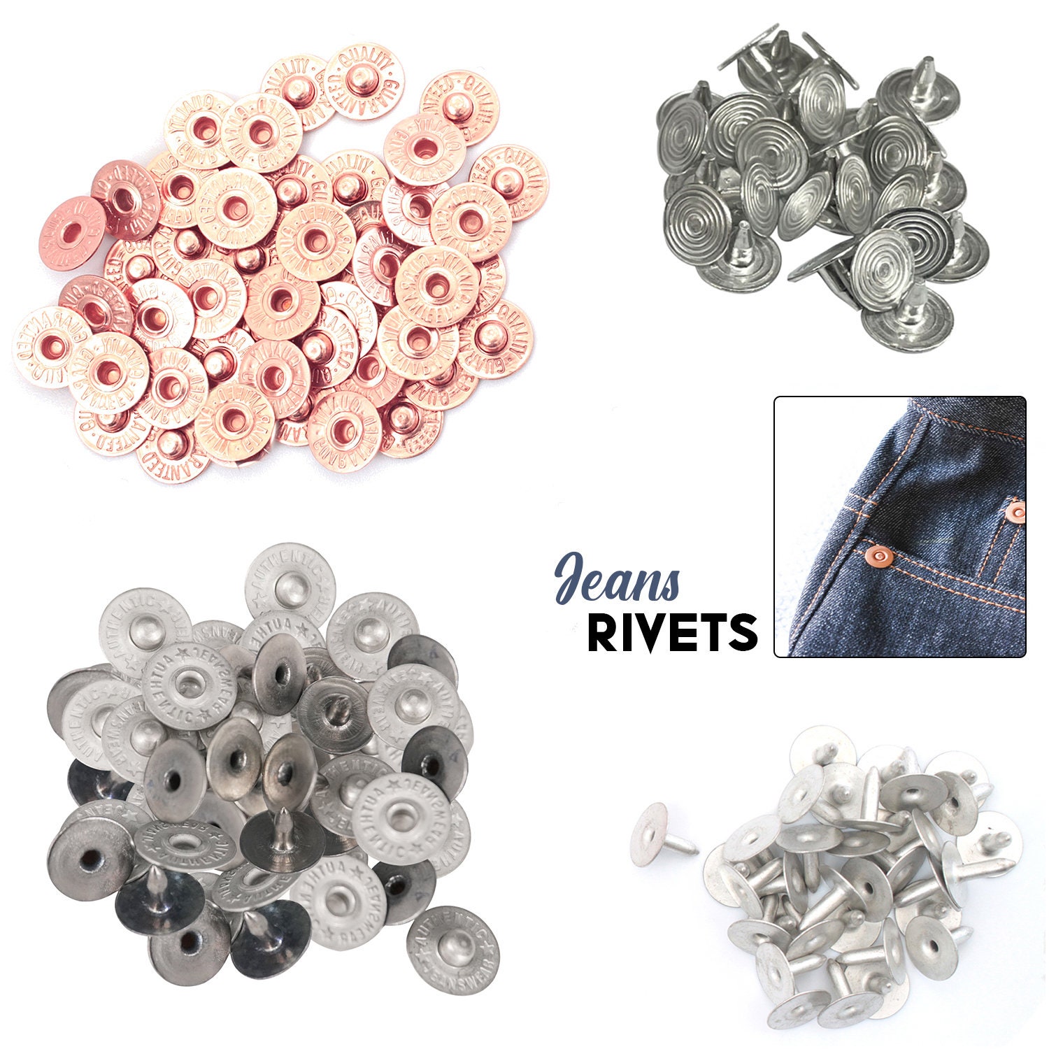 10 Pcs 17mm Hammer on Metal Jeans Buttons Studs & Backs fixed