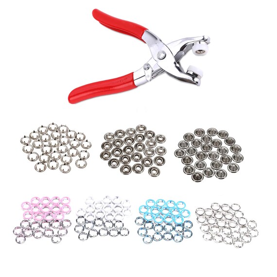100 x 9.5mm Snap Poppers Press Studs Prong Ring Button Brass Fasteners 4 Colours
