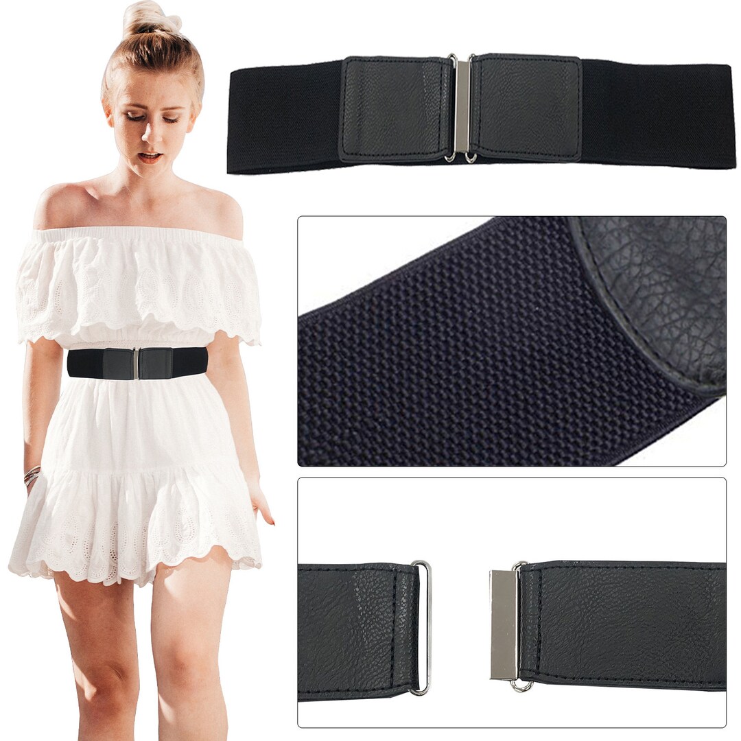 Women's Waist Belt Black 50mm Wide Ladies Stretch Belt Etsy UK