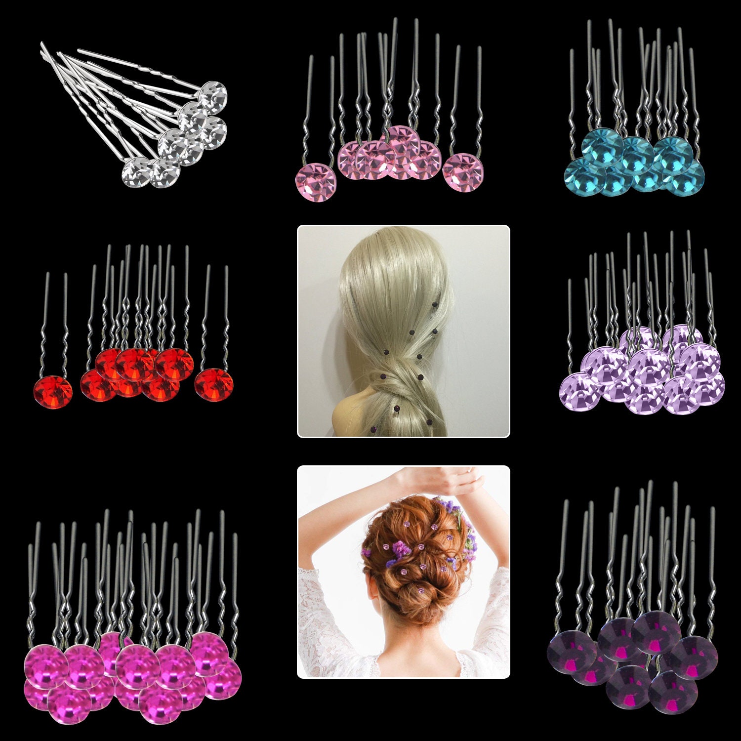 Crystal Diamante Hair Pins Rhinestones Clips Grips for Prom Etsy UK