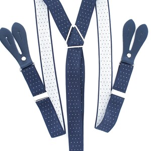 Men's Suspenders 25mm Y Shape Navy with White Dots Elastic Braces for Wedding, Fashion Accessory, Trousers, Denims, Formal & Casual Wear zdjęcie 2