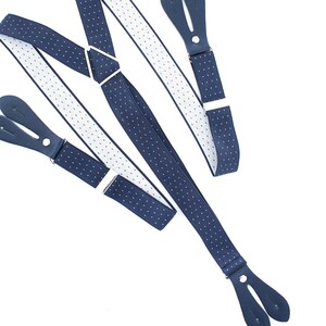 Men's Suspenders 25mm Y Shape Navy with White Dots Elastic Braces for Wedding, Fashion Accessory, Trousers, Denims, Formal & Casual Wear zdjęcie 8